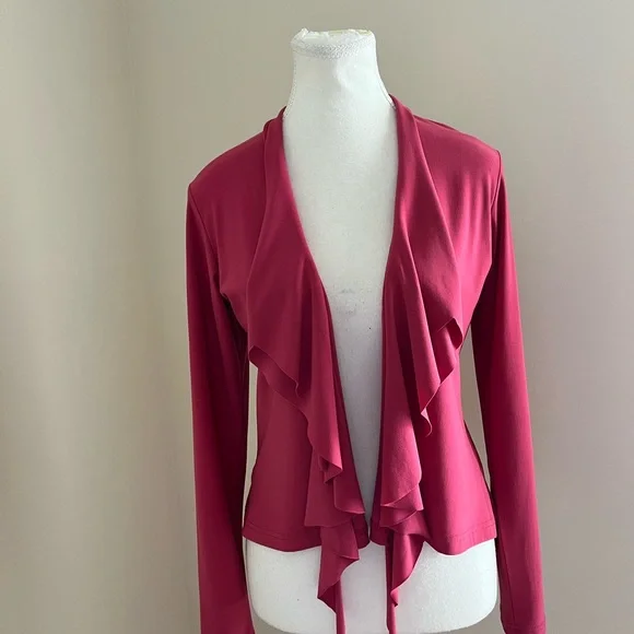 Sympli Raspberry Open-Front Ruffle Cardigan - Picture 2 of 9